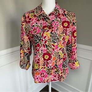 Bright Floral Linen Shirt Jacket Size Large